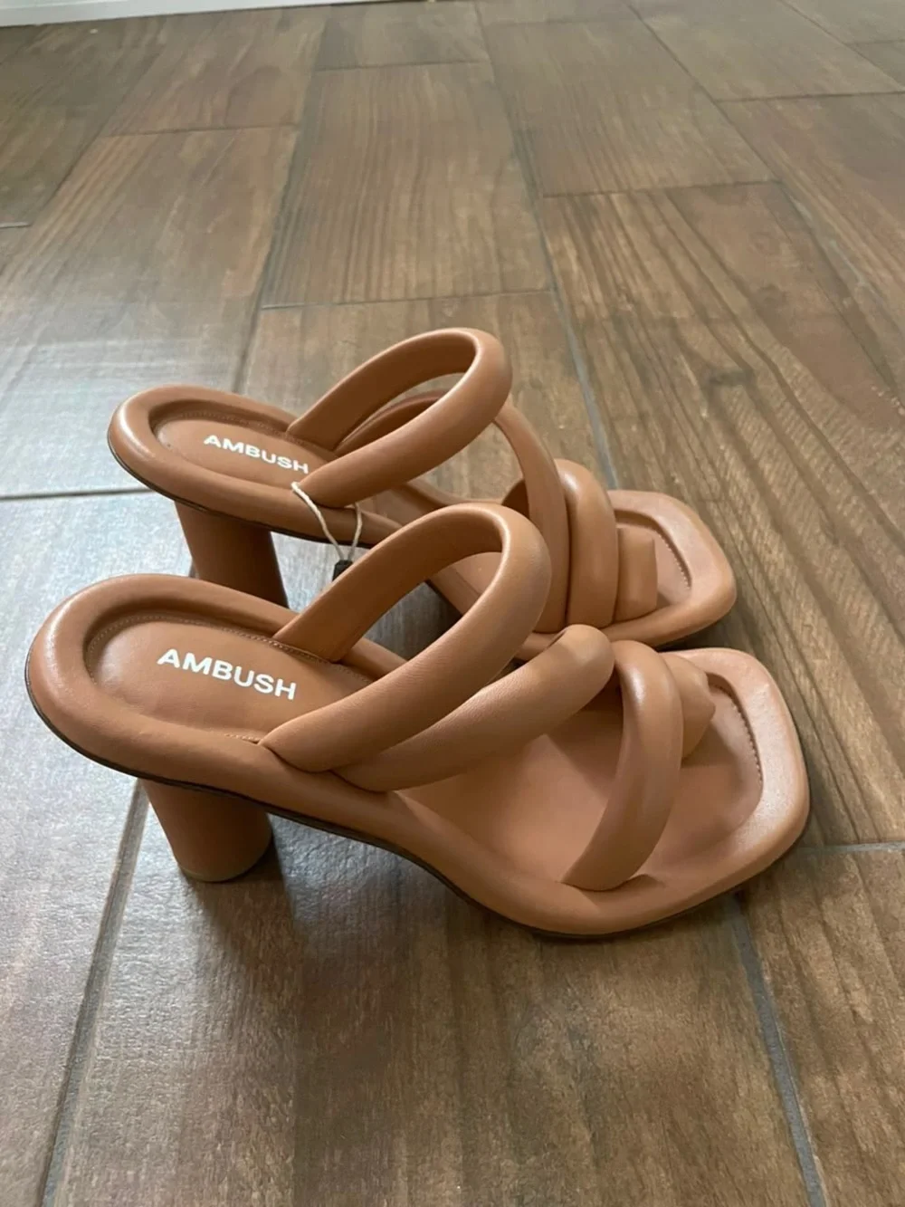 AMBUSH Tan Padded Spiral-Strap Heeled Sandals - Sculpted Comfort